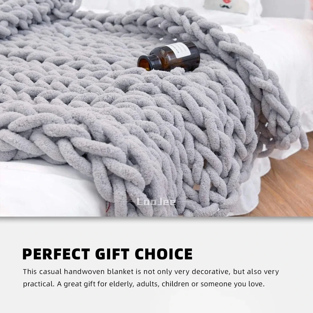 Chunky Knit Blanket - Gray Throw Blanket - Soft Chenille Throw - 40 x 60